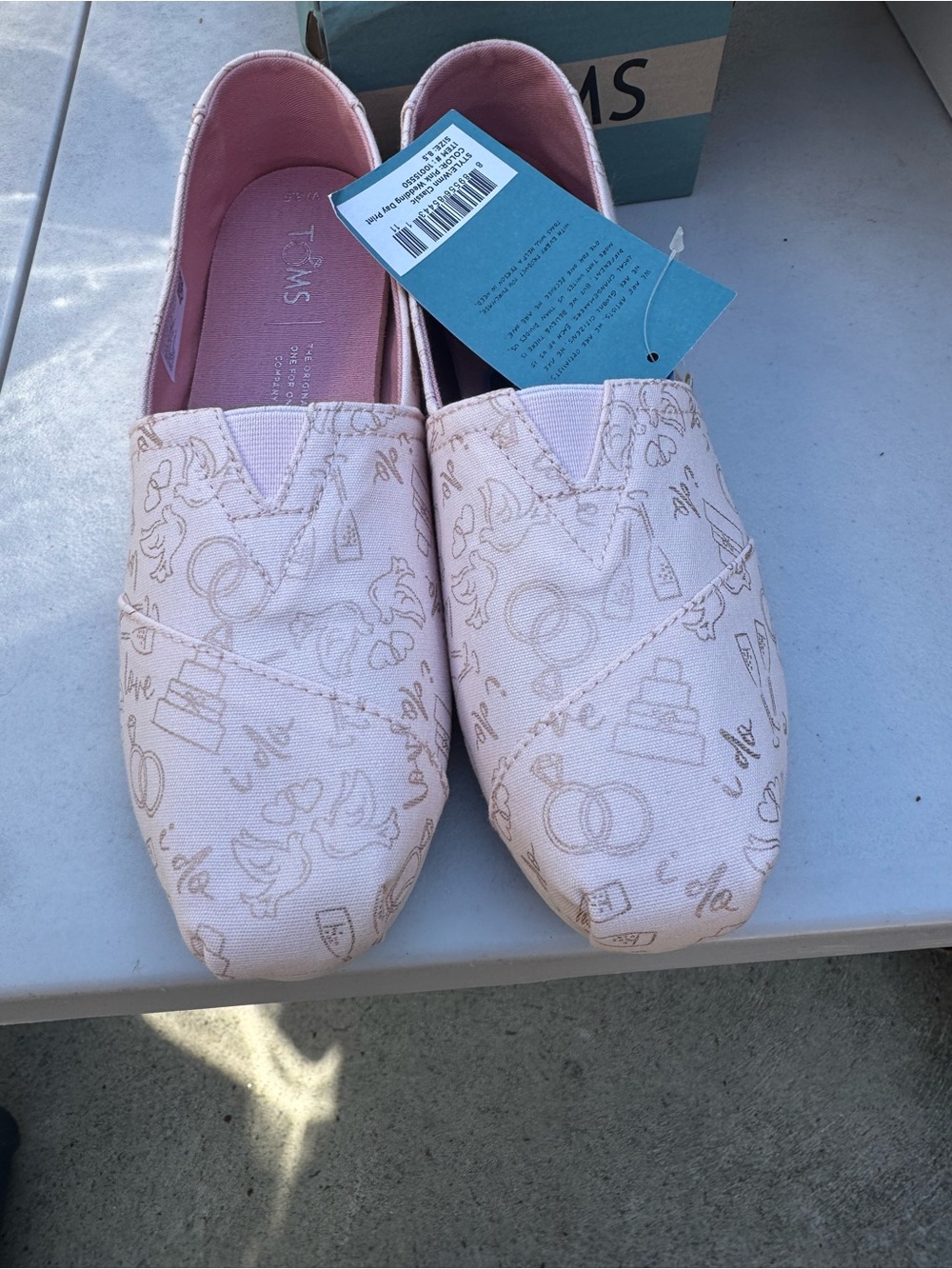 Toms Pink Canvas Slip-Ons I do wedding with Champagne Sketch Print